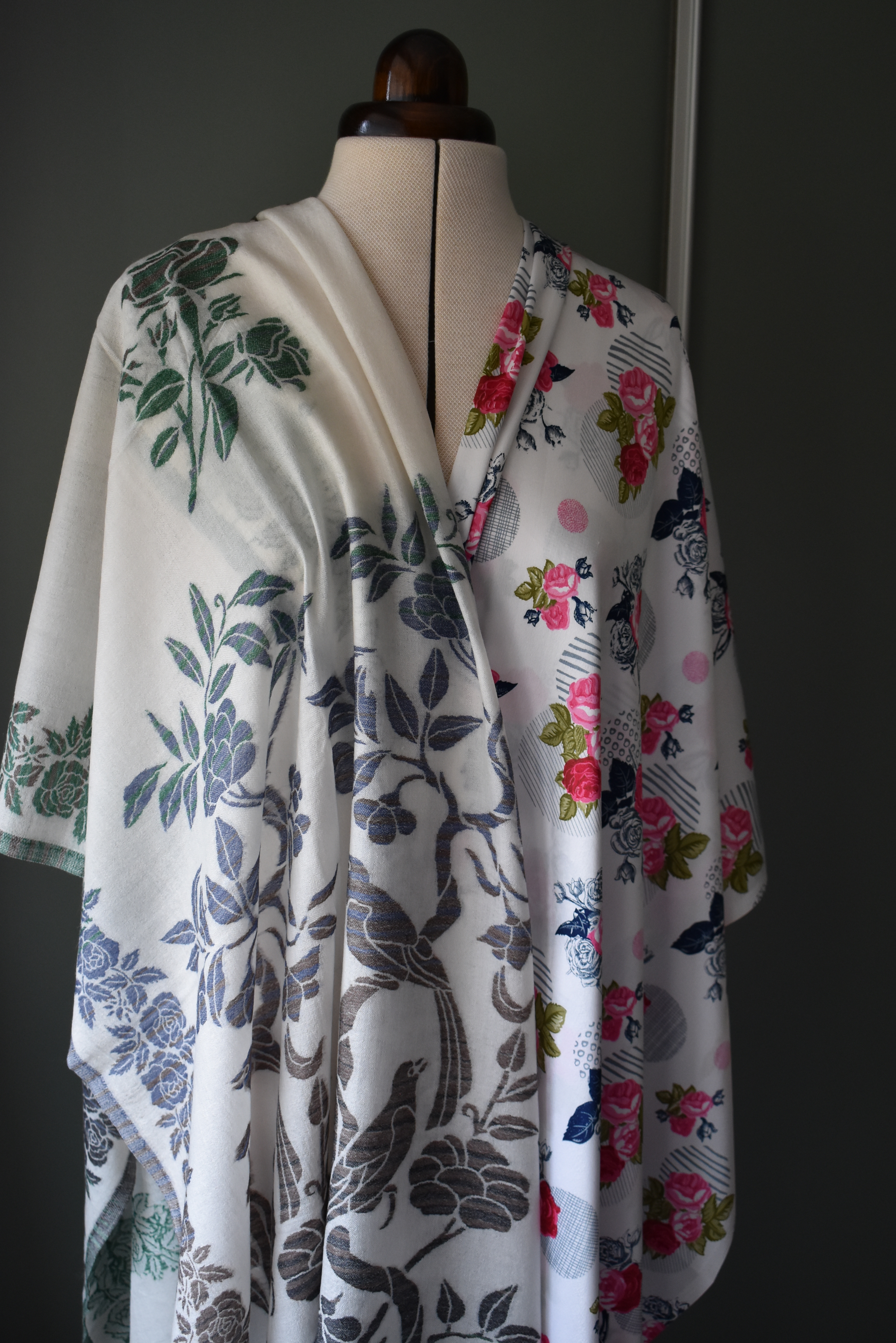 Flowers on silk and pashmina